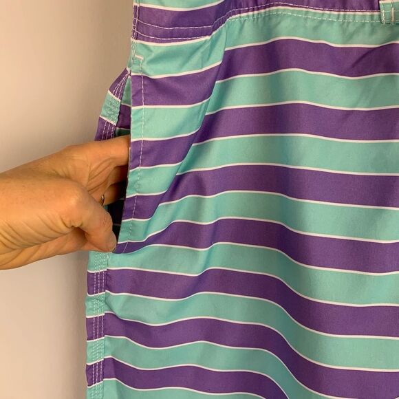 Johnnie-O men’s striped purple and aqua swim trunks size XXL - Picture 4 of 8